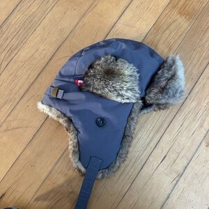 Gray Fur-Lined Trapper Hat